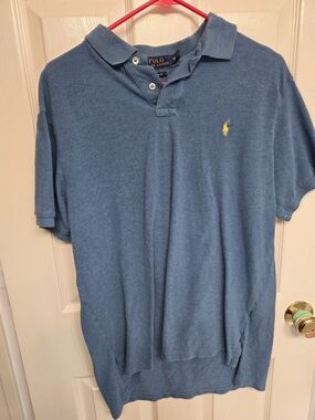 Ralph Lauren Men's Blue Polo with Yellow Logo